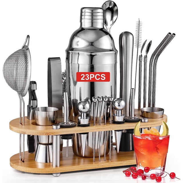 Cocktail Bar Set Kit 23 Piezas Utensilios de Bar, Coctelera 750ML Barra de Coctelería de Acero Inoxidable Juego de Cóctel con Soporte Conjuntos para el Bar, Coctelera de Cóctel Hogar Mezclar Bebidas