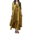thumbnail image 1 of Vestido largo de algodón y lino informal de dos piezas falsas de corte holgado para mujer y niña Scienceny FS9904-14, 1 of 7