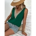 thumbnail image 2 of SEARIPE Women V Neck Cami Tank Top Sleeveless Guipure Lace Panel Casual Blouse Green L, 2 of 5