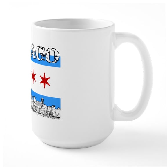 CafePress - Chicago Outline 5 FLAG Mugs - 15 oz Ceramic Large White Novelty Mug