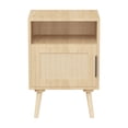 thumbnail image 7 of PAPROOS Rattan Nightstand, Boho Wood Bedside Table with Open Shelf and Storage Cabinet, Small Side Table End Table with Cane Door and Beech Wood Legs for Bedroom, Living Room, Oak, 1 Pack, 7 of 7