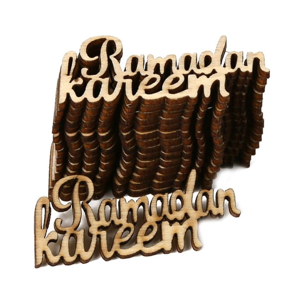 FELTECHELECTR 15 piezas de madera para decoración de Ramadán Kareem, accesorio de madera para fiesta y reunión del Festival Lesser Bairam