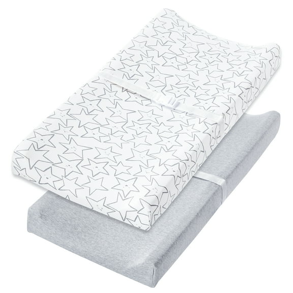 Little Star Super Combed Natural Cotton Changing Pad Cover, Grey, 2 Count