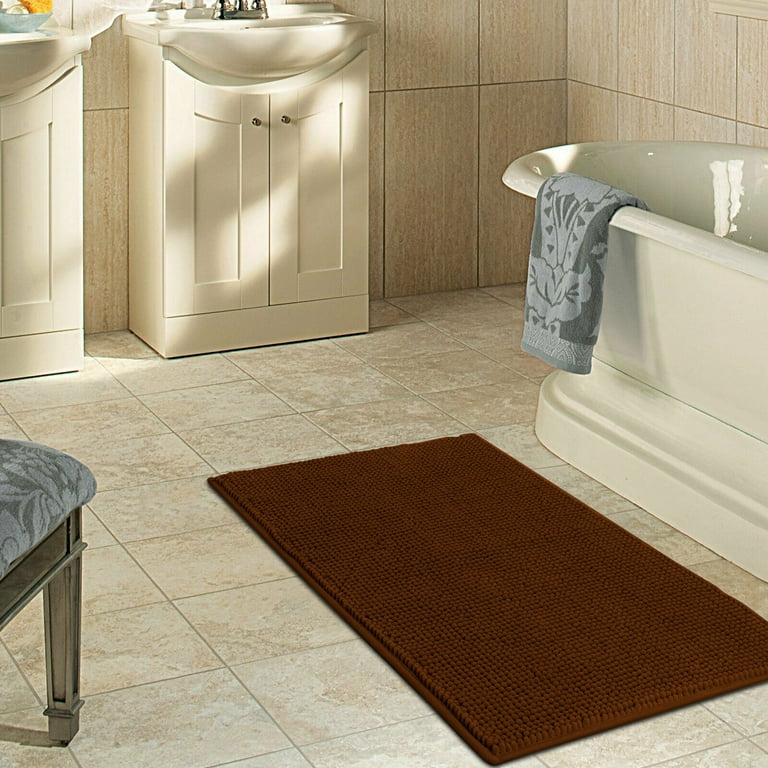 TSV Non-Slip Bathroom Rug Shag Shower Mat Machine-Washable Bath Mats with Water Absorbent Soft Microfibers Carpet, 24 x 15 Inches, Size: 40, Gray