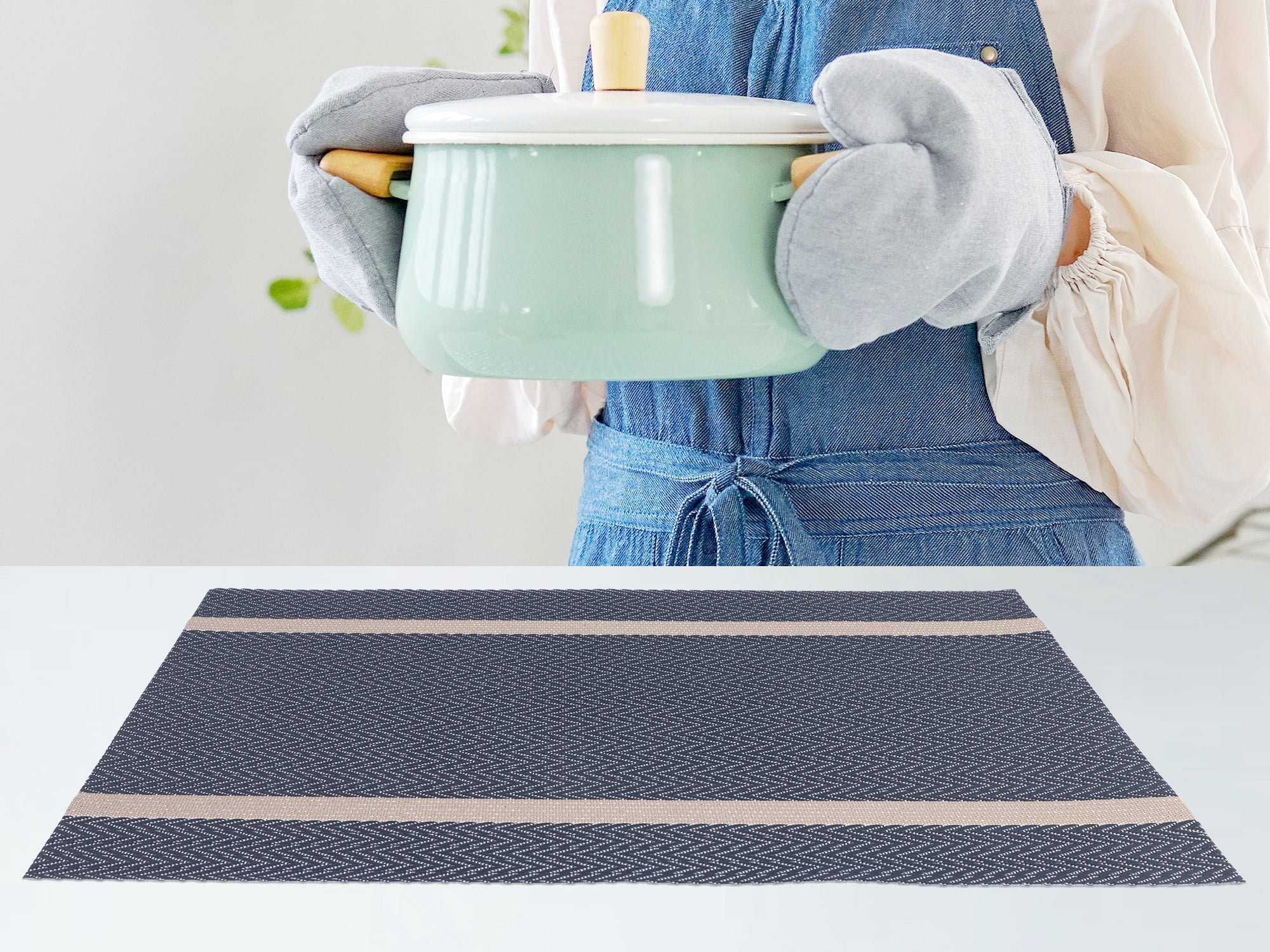 Unique Bargains Set of 8 Vinyl Placemats for Kitchen Washable Table Placemats Dark Blue