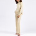 thumbnail image 4 of Lovskoo 2024 Women's Sweater Set Casual Knitted Pullover Loose Solid Color Long Sleeved High Neck Knit Sweater Wide Leg Pants Sweater Two-Piece Set Beige, 4 of 6