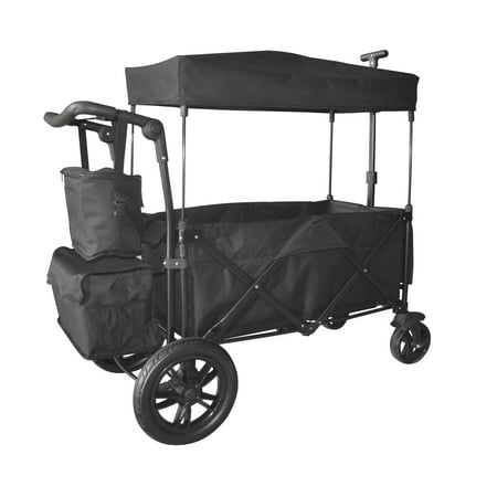 - BLACK OUTDOOR FOLDING PUSH WAGON CANOPY GARDEN UTILITY TRAVEL CART TIRES BRAKE