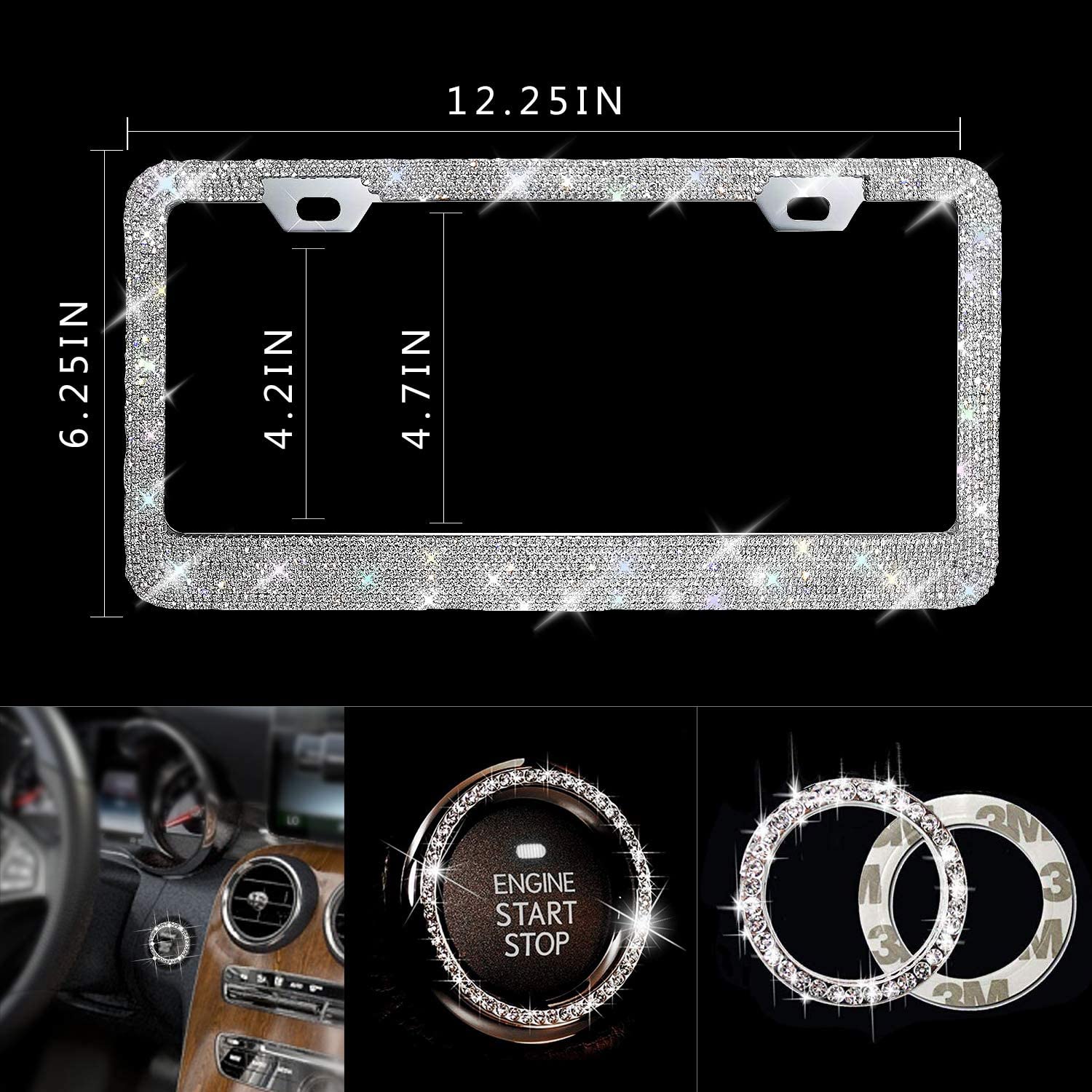 Frames Automotive pcs Crystal Metal Chrome License Plate Frame With
