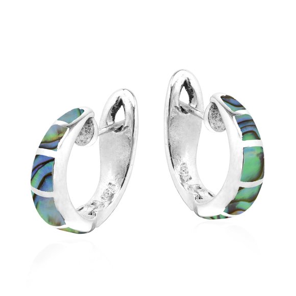 Simple Elegance Abalone Inlay Sterling Silver Hoop Huggie Earrings