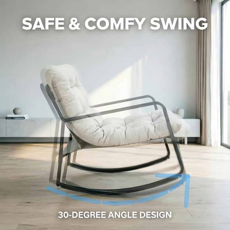 275LBS Capacity Indoor & Outdoor Universal Rocking Chair, Glider Rocking Recliner Chair with Cushion, Accent Armchair