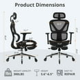 thumbnail image 4 of AFO Ergonomic Office Chair with Retractable Footrest, High Back Mesh Computer Desk Chair with Adjustable Lumbar Support Headrest 3D Armrests, Black, 4 of 9