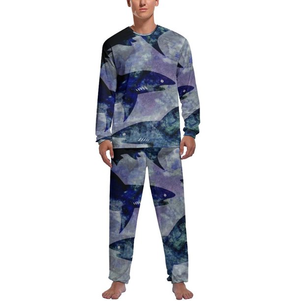 Pijamas de tiburón marino con estampado animal para hombre, conjuntos de pijamas encantadores de manga larga, dos piezas, ropa de dormir con patrón de otoño para el tiempo libre, regalo