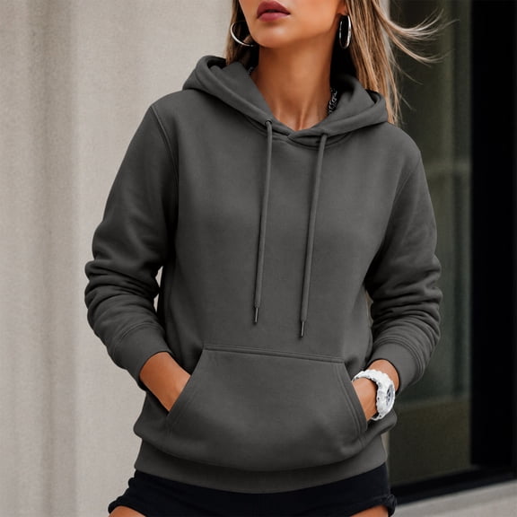 Womens Fleece Hooded Sweatshirts Long Sleeve Pullover Drawstring Hoodies Relaxed Fit Fall Winter Casual Hoodies with Front Pocket, 2XL