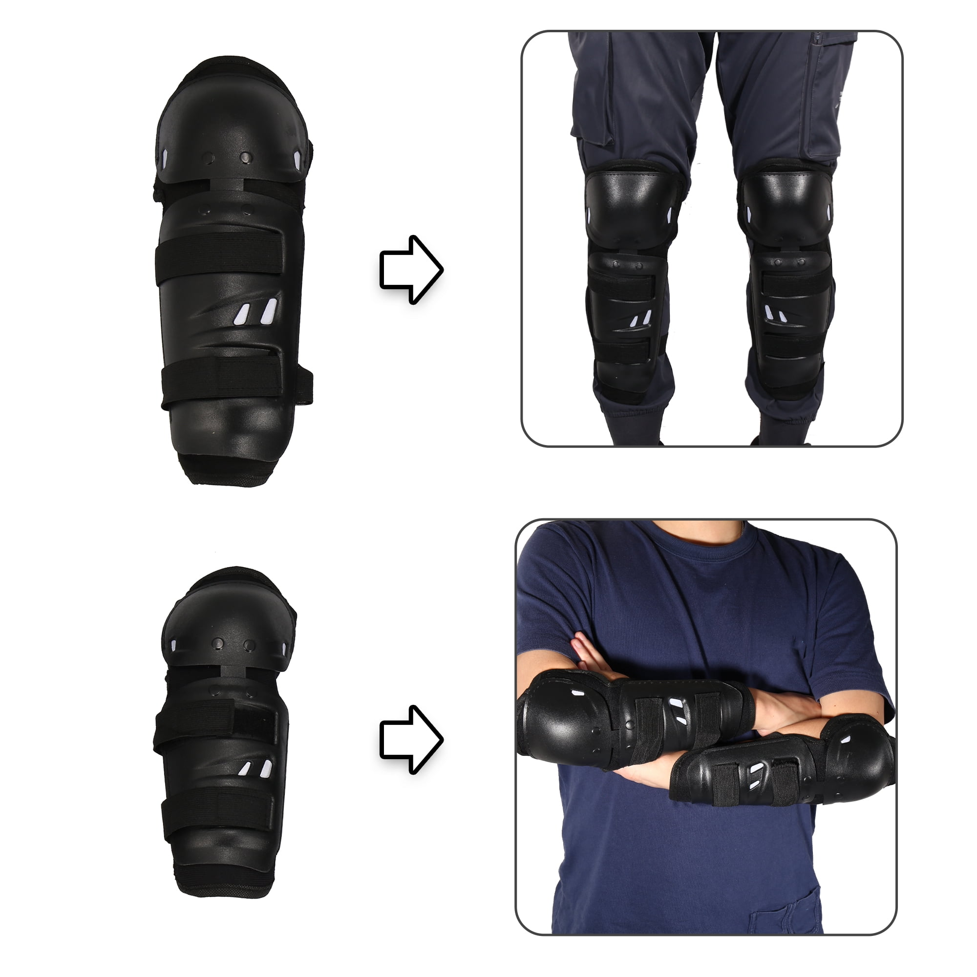 Unique Bargains Motorcycle Knee Elbow Pads with Adjustable Strap for Adults 4pcs