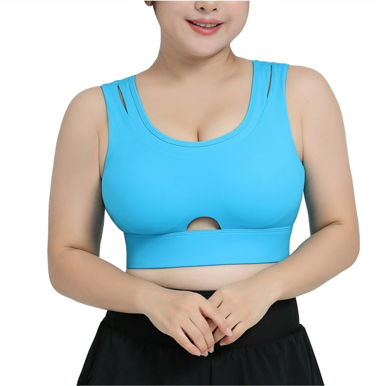 RQYYD Plus Size Sports Bras for Women Sexy Front Cutout Hollow Workout  Padded Gym Running Yoga Bra Blue XL 