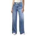 thumbnail image 4 of Soft Stretch Wide Leg Denim Trousers for Women Mid Rise Drawstring Tie Waist Relaxed Full Length Jeans, 4 of 6