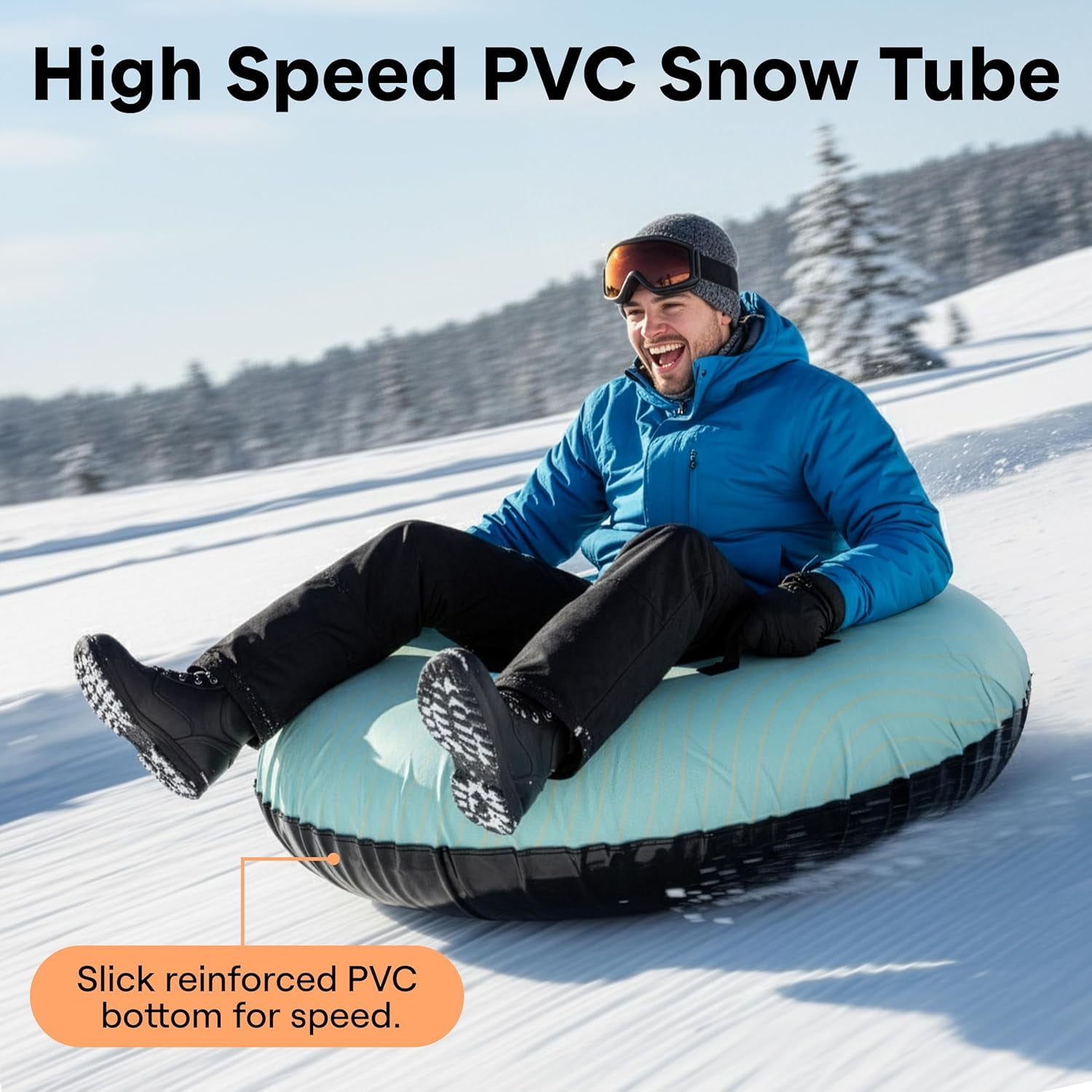 SereneLife 48'' Inflatable Snow Tube for Sledding – Heavy-Duty Inner Tube with Oxford Cover, Thick PVC Bottom & Tow Strap – Durable Snow Sled for Kids & Adults, Perfect Winter Outdoor Fun Gift