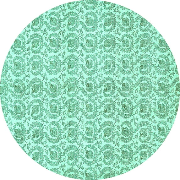 Ahgly Company Machine Washable Indoor Round Abstract Turquoise Blue Modern Area Rugs, 5' Round