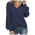 thumbnail image 2 of Oalirro Going out Tops for Women Fashion Woman V Neck Hollow Out Long Sleeve T Shirt Autumn Solid Blouse Tops, 2 of 5