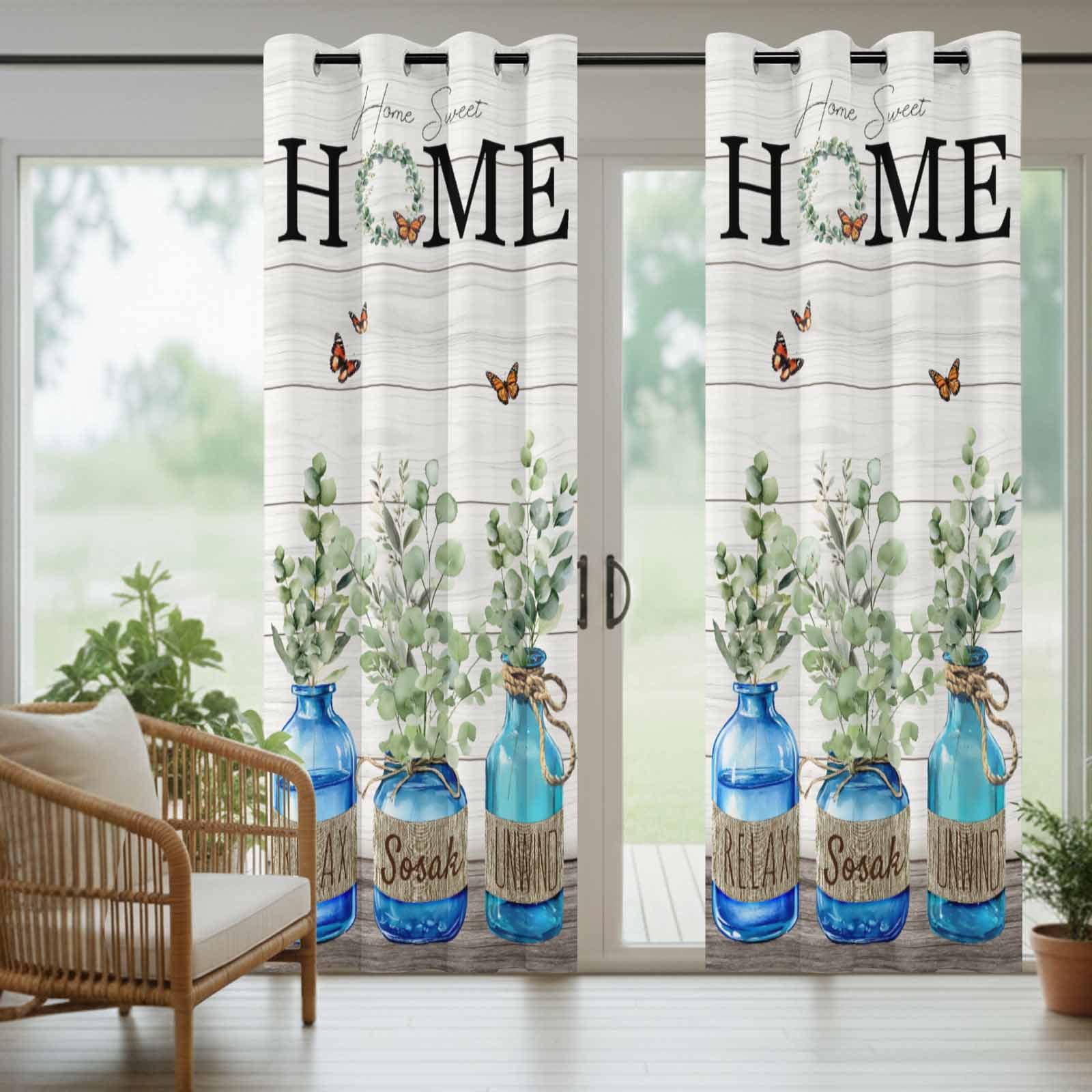 Outdoor Curtains for Patio Waterproof, Eucalyptus Leaves Windproof Pravicy Outside Porch Blackout Curtain, Home Summer Botanical Vintage Sun Blocking Grommets Curtains for Cabana Gazebo 54"x108"