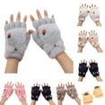 thumbnail image 3 of Xfvqtps Womens Fingerless Gloves with Flip Cover Plush Knitting Cute Embroidery Sweet Windproof Warm for Cold Weather Winter Mittens Khaki, 3 of 3