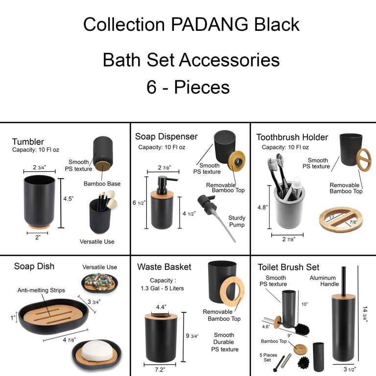 Padang 7--Pieces Bath Accessory Set with Soap Pump, Tumbler, Soap