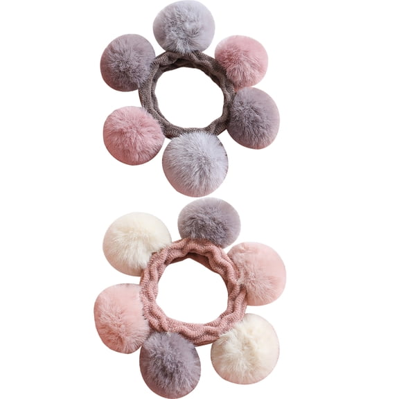 DRAFIDEEP 2-Pack Assorted Elastic Hair Ties with Decorative Hairball Design for Women and Girls