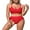 Red, variant on Sociala Scallop Trim Bikini Sets for Womens V Neck Two Piece Swimsuit with Ruched Bottoms
