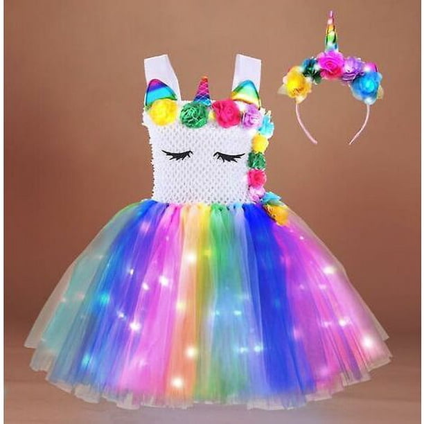 Ulikey Disfraz De Unicornio Para Niña – Falda Tutú Con Luces, Diadema LED Y Varita Luminosa – Ideal Para Cumpleaños Y Carnaval
