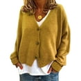 thumbnail image 1 of Womens Sweater Knitted Casual V-neck Solid Color Cardigan Sweater, 1 of 4
