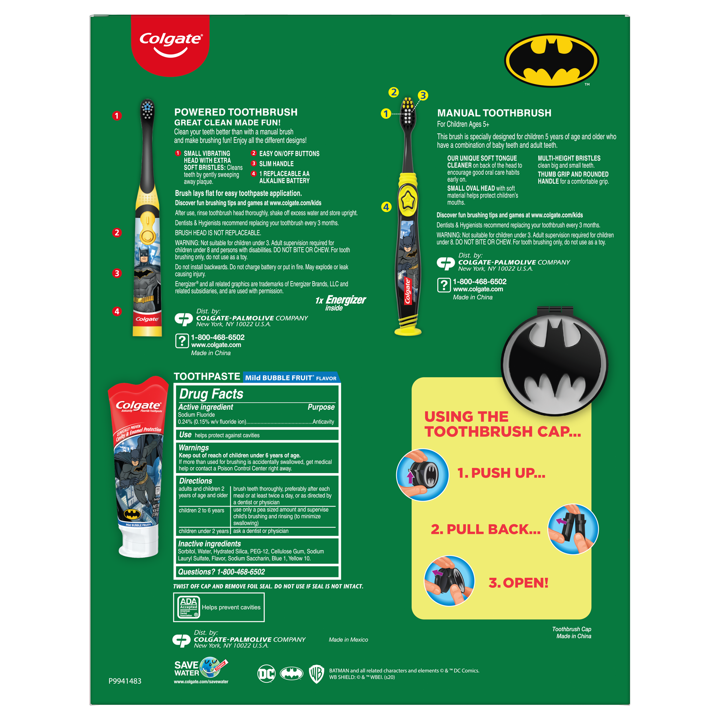 Colgate Kids Toothpaste, Manual and Battery Kids Toothbrushes with Toothbrush Cover Gift Set, Batman, 4 Pc - image 5 of 5