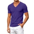 thumbnail image 6 of SeCaotees Short Sleeve Solid V‑Neck T‑Shirts for Men Regular Fit Stretchy Lightweight Knit Fabric Versatile Everyday Casual Pullover Tops Purple,M, 6 of 9