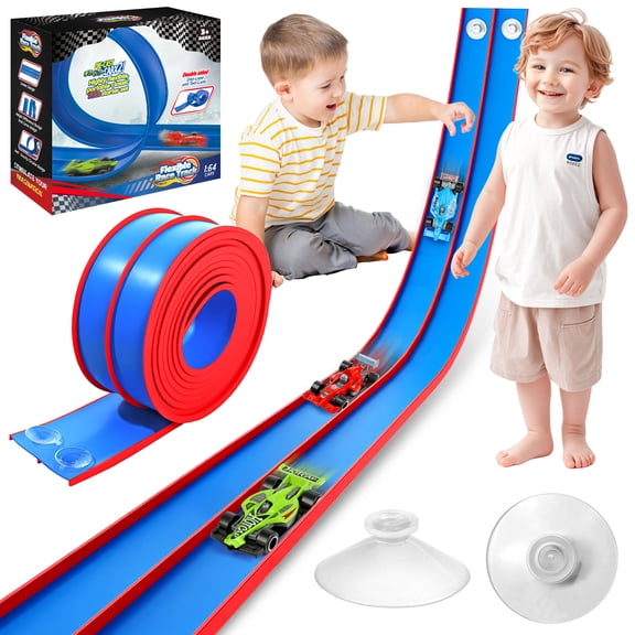 Flooyes 15FT Double Flexible Race Car Track Set For Kids, Soft Road With 3 Little Car, Gift For Kids Boys Girls 3 4 5 6 