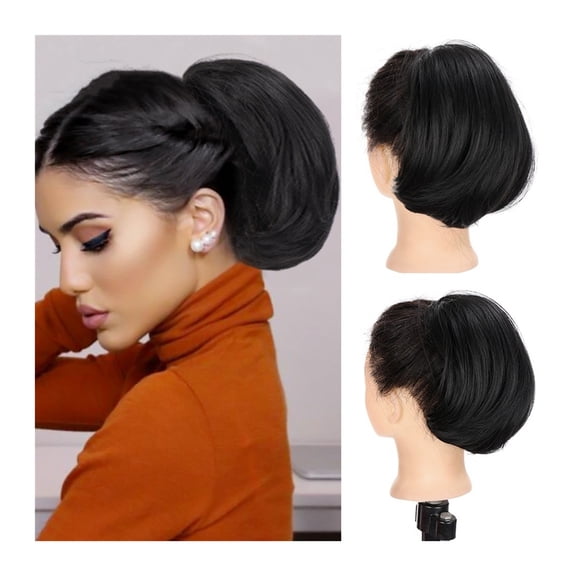 Ponytail Natural Black Chignon Updo Ponytail Hair Extension Straight Elastic Band Hair Bun Ponytail Extension Synthetic Short Straight Drawstring