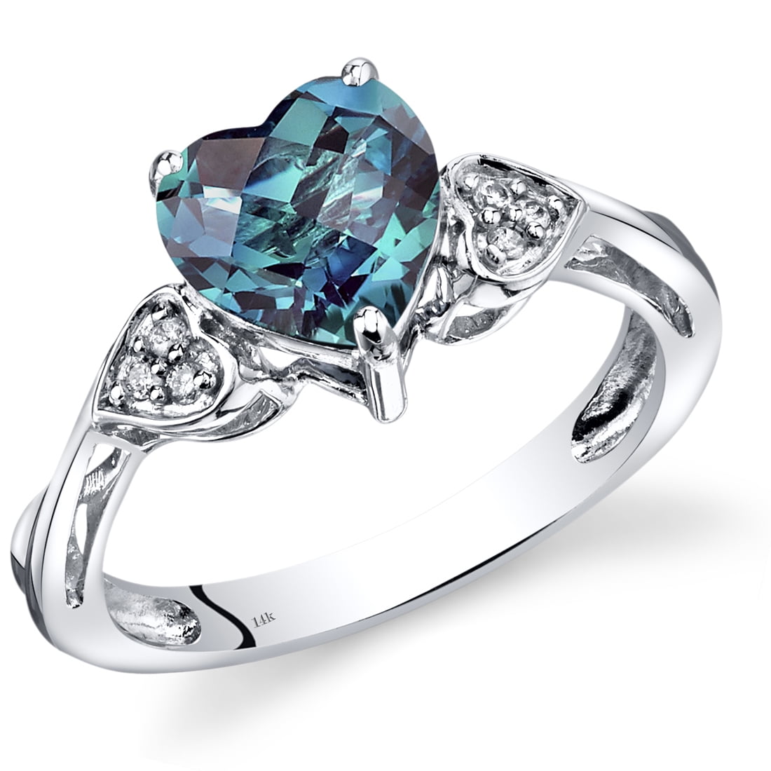 14K White Gold Created Alexandrite Heart Shape Diamond Ring ...