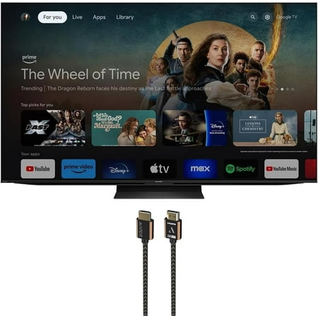 SHARP 4T-C75FV1U 75 Inch AQUOS XLED 4K Ultra HD Mini LED Google TV with an Austere 3S-4KHD2-2.5M III Series 4K HDMI 2.5m Cable (2024)