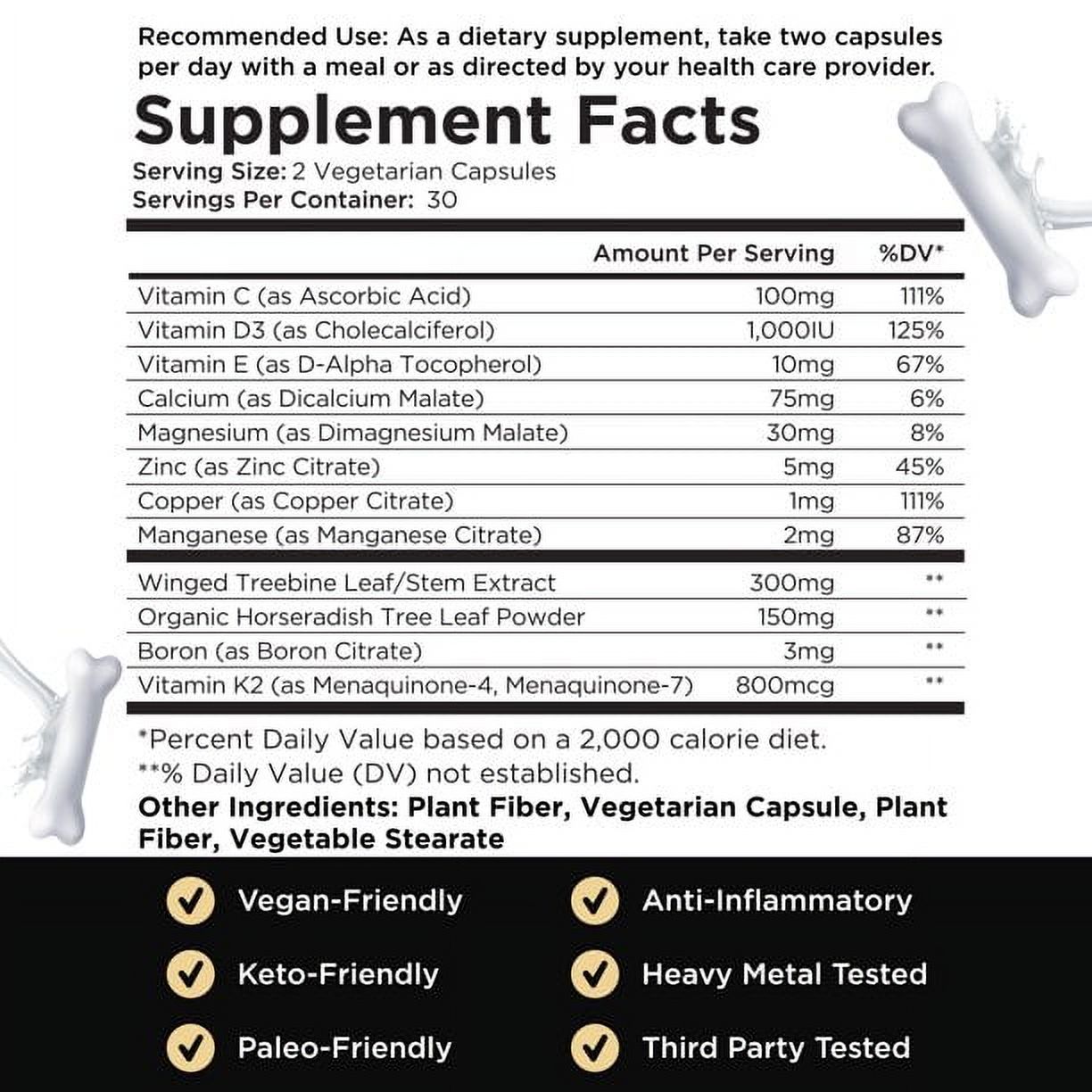Livingood Daily Calcium Supplement for Women and Men, Bone Support with Vitamin C, Vitamin D3 K2, Magnesium, Zinc, Calcium, Vegetarian Capsules, Non GMO, Gluten Free, 60 Count