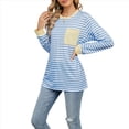 thumbnail image 2 of Camisas de Larga para Mujer, Cuello Redondo A Rayas, Corte Holgado, Camiseta de Bloques de Color Otoño 2025 con Bolsillo Rayas Azules y Blancas S, 2 of 10