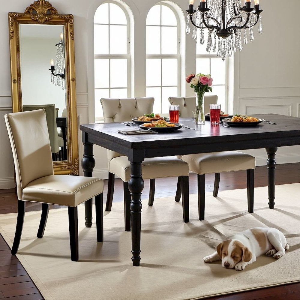 FurniFact Traditional Black Wooden Dining Table with Turned Legs for Kitchen Use
