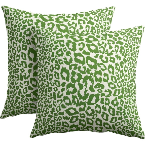 Lime Green White Leopard Print Pillow Covers 18x18 Inch Set of 2 Cheetah Animal Spots Decorative Throw Pillows For Couch Farmhouse Chinoiserie Pillow Cases Home Decor For Room Sofa Bed Porch Outdoor