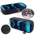 thumbnail image 4 of Lsque Blue Marble And Gold Printed Big Capacity PU Leather Pencil Case Large Pencil Pouch Stationery Pen Bag Pencil Holder for Teen, 4 of 6