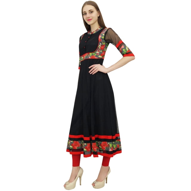 Bimba Kurta Anarkali Noire Évasée Longue pour Femmes Blouse Classique Indienne-16