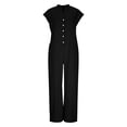 thumbnail image 5 of Dazajoo Cotton Linen Jumpsuit for Women Dressy Casual Button Down Jumpsuits Summer Loose Cap Sleeve Wide Leg Overalls with Pockets,Black,L, 5 of 8