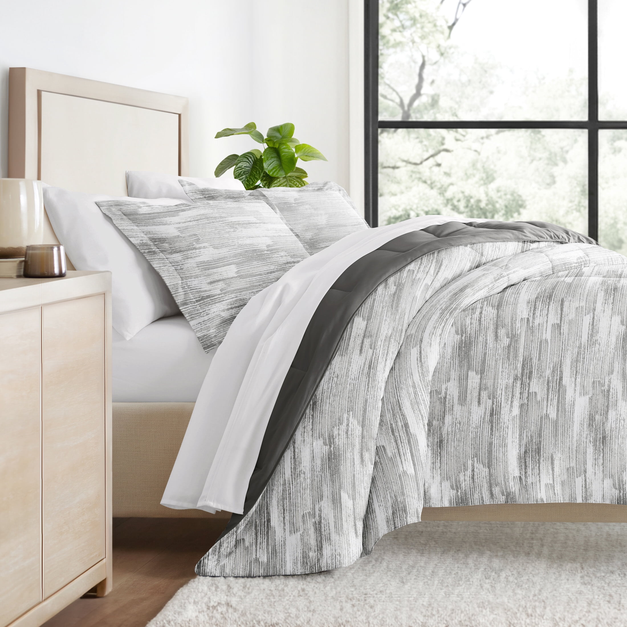 All Season Ultra Soft Comforter Set Lightweight Bedding in Textured Stripe for Full/Queen Size by Comfort Canopy