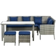 thumbnail image 1 of 5-Piece Wicker Patio Furniture Set, PE Rattan Conversation Dining Set with Navy Blue Cushions, Glass Top Table & 2 Ottomans, Mixed Grey Sectional Sofa for Garden, Yard, Backyard, 1 of 7