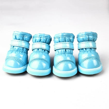 4PCS Dog Snow Boots  Plush Lining Winter Warm Puppy Sneakers Brightly Color Waterproof Anti-slip Pet Walking Shoes Light blue 1.88 W  1.73 L