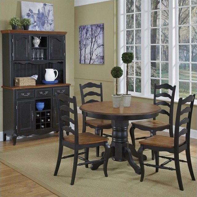 Home Styles French Countryside 5 Pieces Dining Set in Oak and Rubbed Black