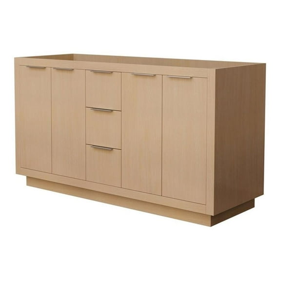Wyndham Collection Maroni 59.25" No Sink Wood Double Bathroom Vanity in Natural