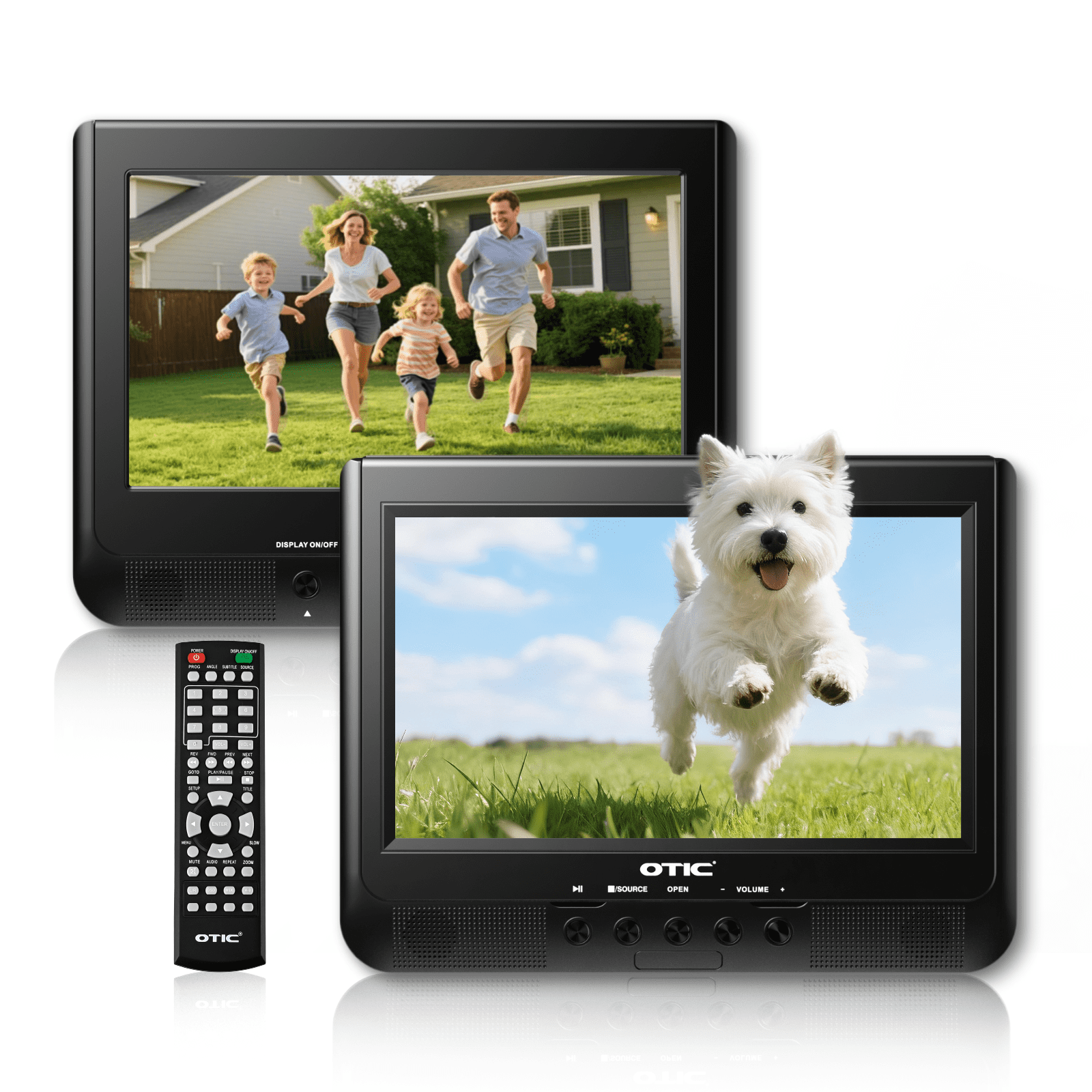 10.1" Dual Portable DVD Player for Car, HD LCD Screens, USB & SD Card Support, Rechargeable Battery, Car & Home Power Adapter, Headrest Mount Straps Included