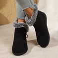 thumbnail image 3 of Women's Wedge Ankle Boots Suede Side Zip Fur Lined Booties Round Toe Flats Fall Winter Casual Everyday Comfortable Shoes Black 7.5, 3 of 9